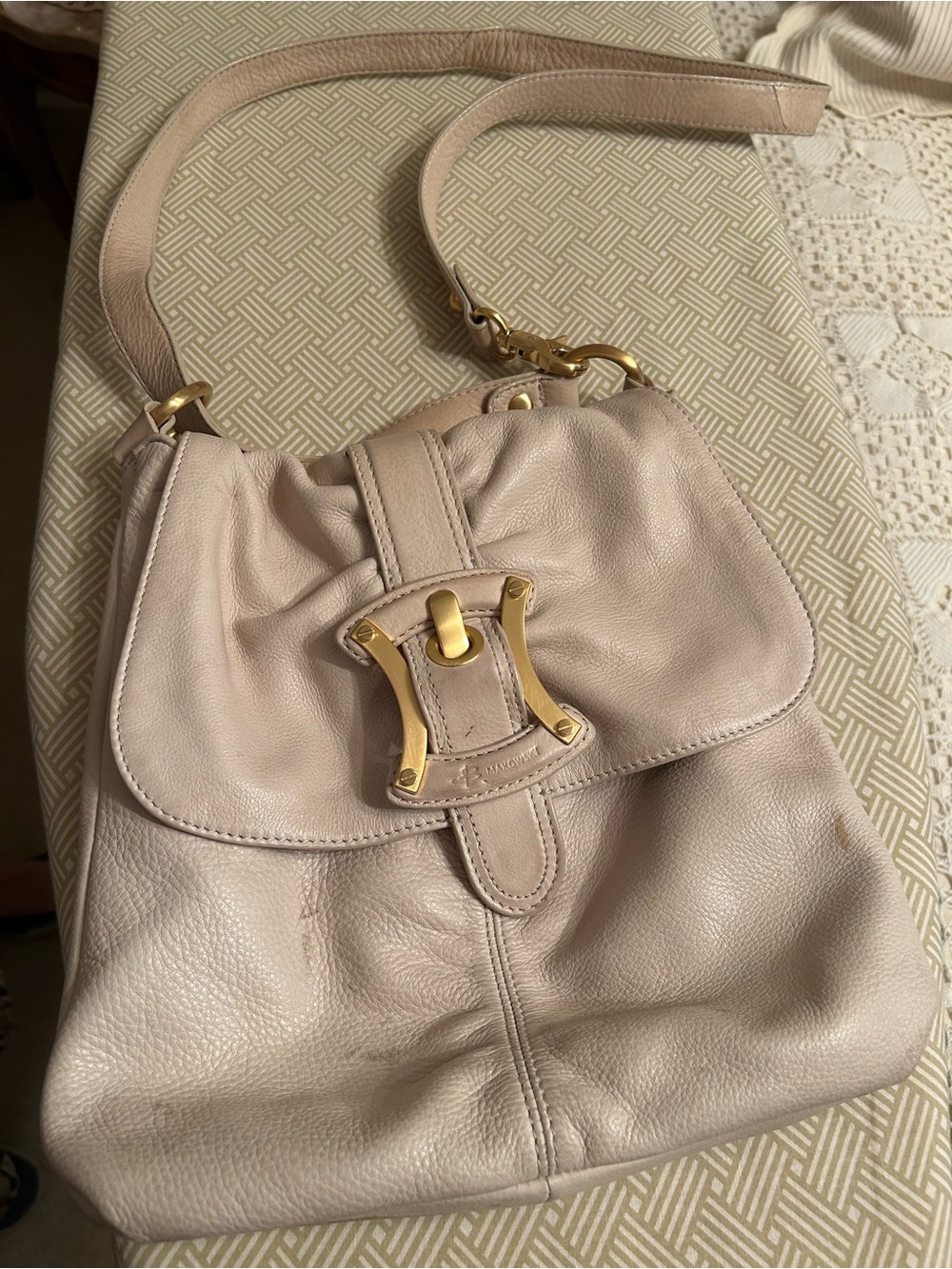 Vintage B Makowsky brown gem  Pebbled Leather Shoulder Bag